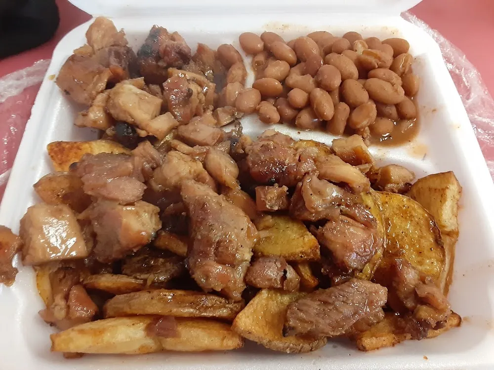 Large Bourbon Chicken with Spuds and Beans